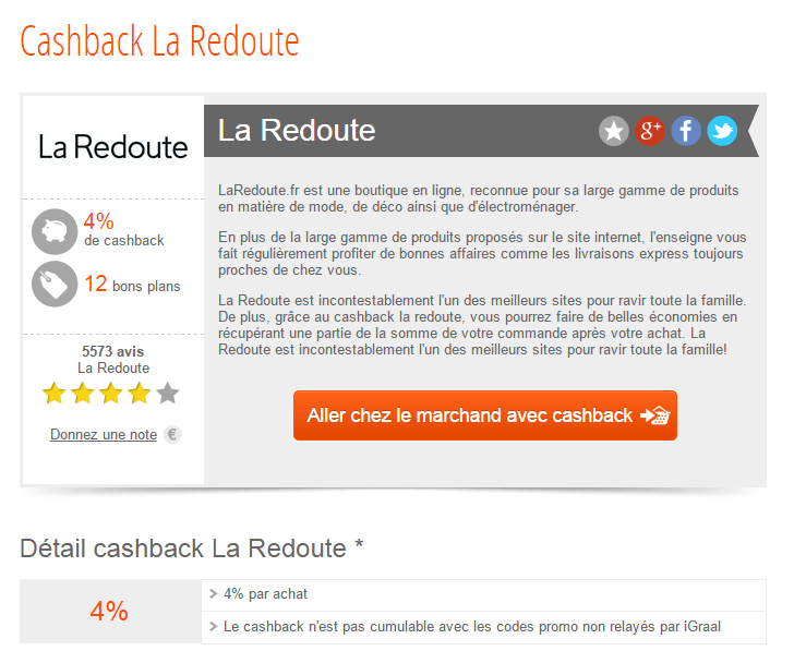 cashback la redoute