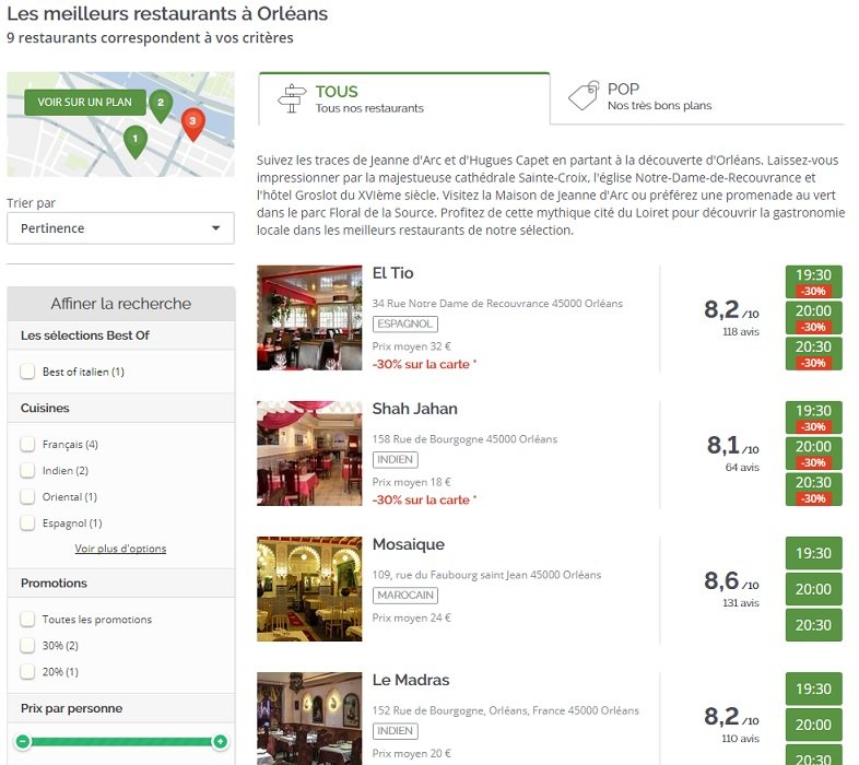 LaFourchette : recherche de restaurants