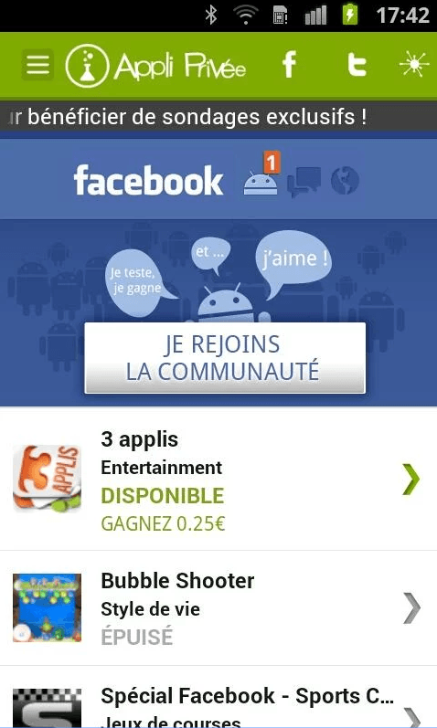 Applications rémunératrices : Appli privée