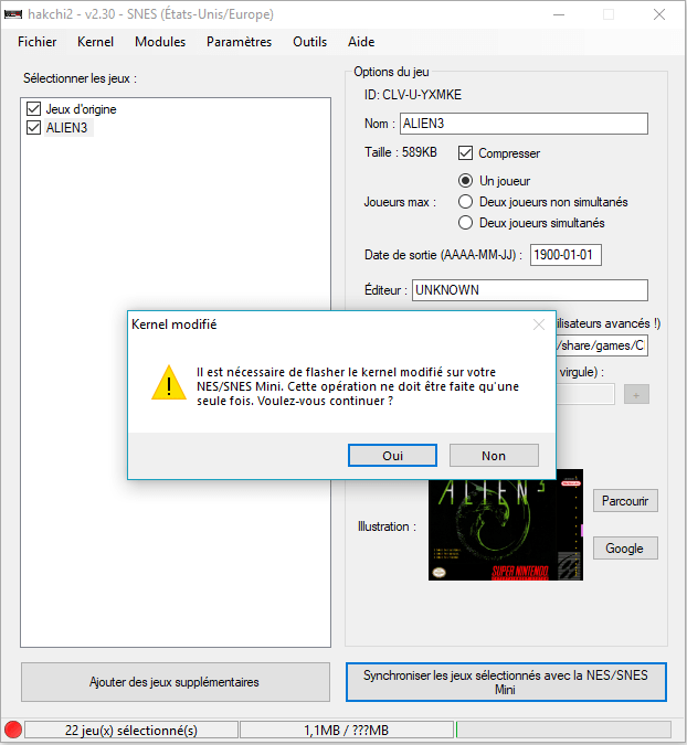hakchi : ajout d un jeu à la mini-snes - synchroniser le kernel
