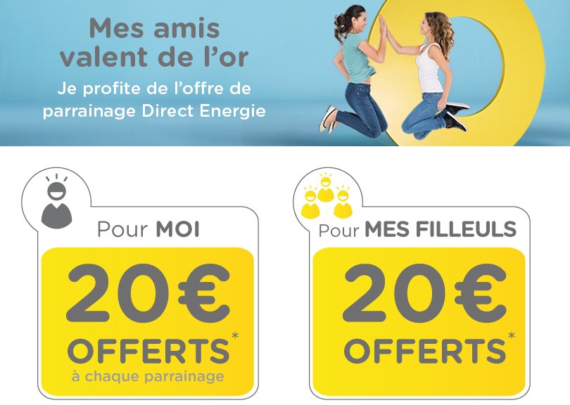 Parrainage Direct Energie: 20 Euros de réduction sur votre première facture. 