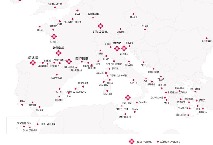 Les destinations disponibles pour Volotea